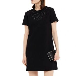 The Kooples- Black Shortsleeve Velvet Collar Button Down Eyelet Lace Mini Dress
